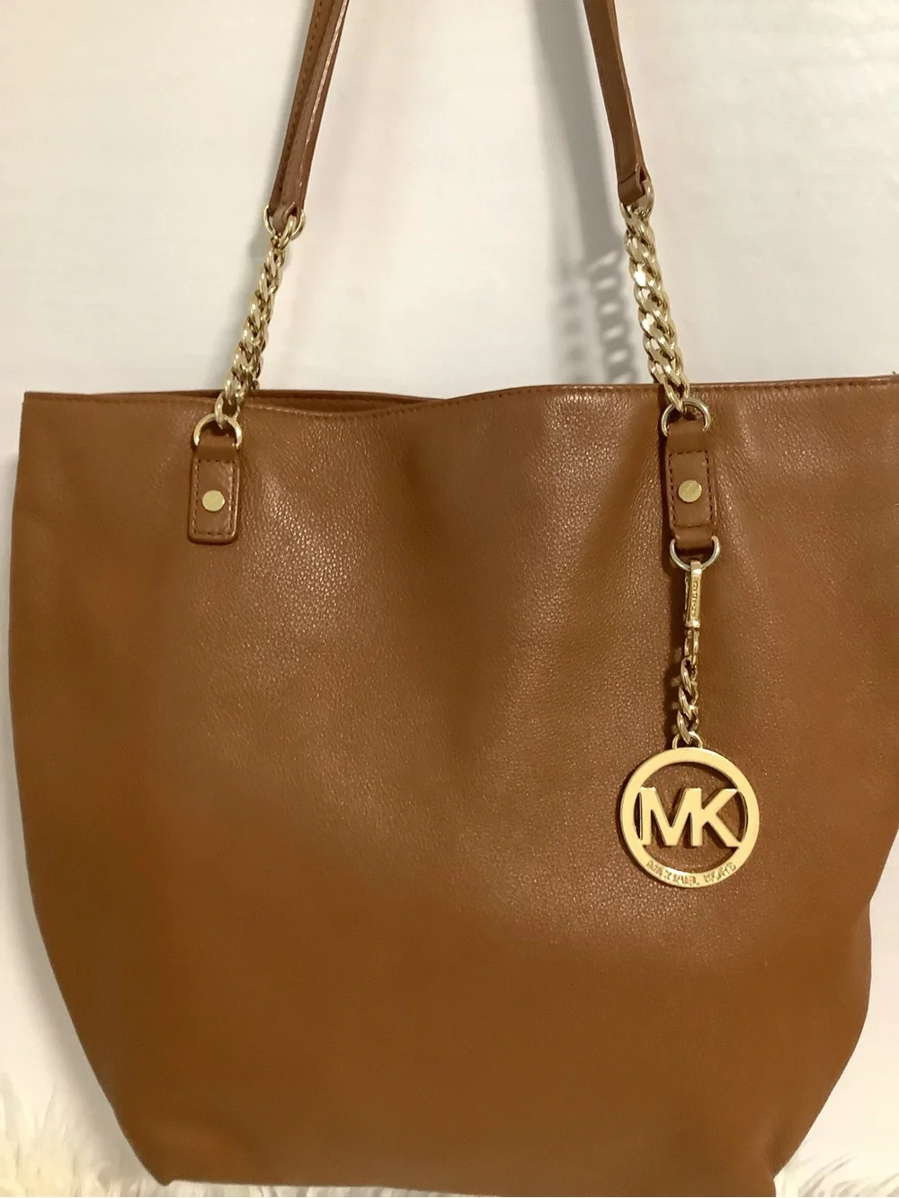 Michael Kors Brown Leather Tote with Gold MK Charm